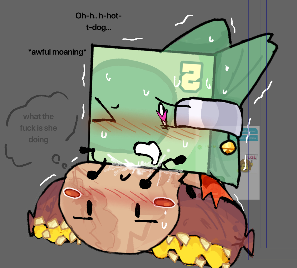 battle for dream island, battle for dream island elsewhere, bfdi, bfdie, blush, cowgirl position, cum, cum in pussy, cum inside, hot dog (bfdie), jacknjellify, jnj, money (bfdie), neko, object show, object show community, object shows, osc, sarcasm, unsatisfied, zyxxenise