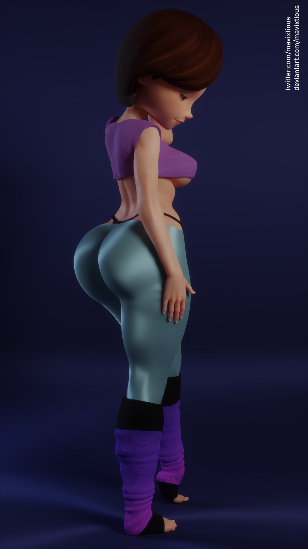 1girls, 3d, ass, big ass, big breasts, breasts, brown eyes, brown hair, clothed, clothing, disney, feet, female, female only, helen parr, human, large breasts, leg warmers, leggings, legwear, looking down, mavixtious, panties, pixar, smooth skin, solo, standing, the incredibles, thick thighs, thighs, toes, underboob, underwear, yoga pants