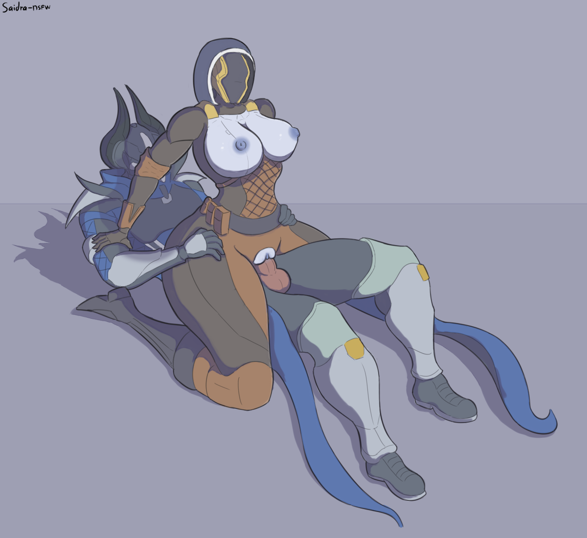 2019, breasts, breasts out, bungie, destiny (game), duo, exo, female, guardian (destiny), humanoid on humanoid, hunter (destiny), machine, male, male on female, penis, reverse cowgirl position, robot, robot girl, saidra, signature, warlock (destiny)