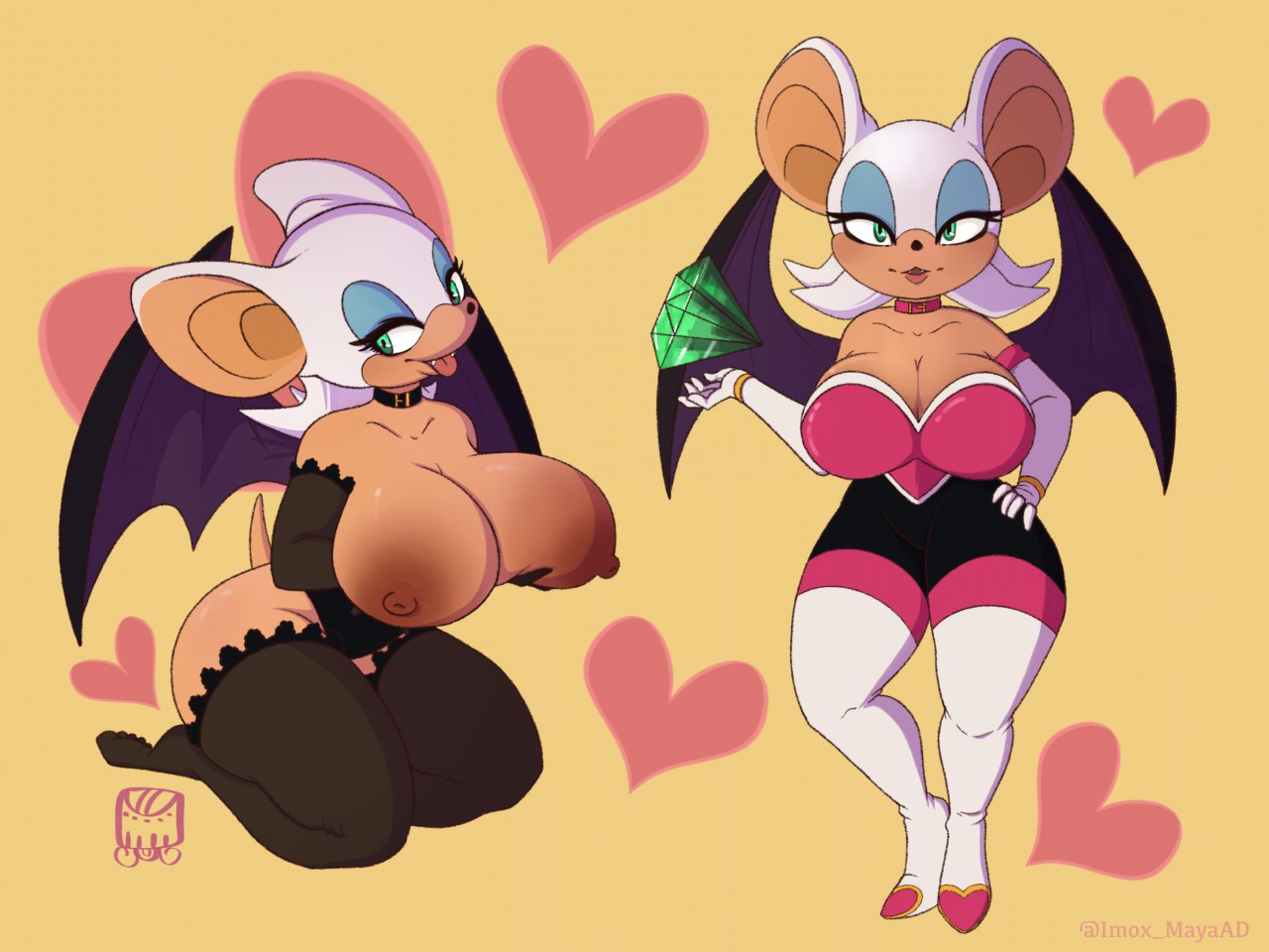 areolae, bedroom eyes, big breasts, bodysuit, breasts, curvy, eliotak, female, female only, heart, high heel boots, leggings, looking at viewer, rouge the bat, seductive, sonic (series)