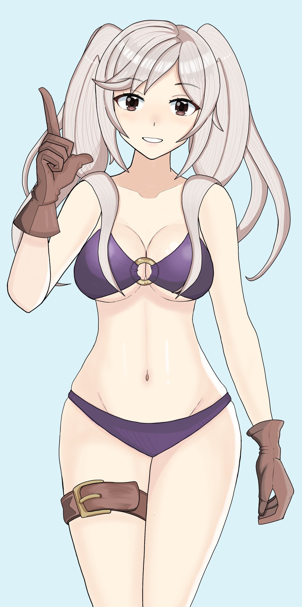 big_breasts bikini breasts brown_eyes clothing desspie fire_emblem fire_emblem_awakening fire_emblem_heroes long_hair nintendo robin_(female)_(summer)_(fire_emblem) robin_(fire_emblem) robin_(fire_emblem)_(female) twintails white_hair