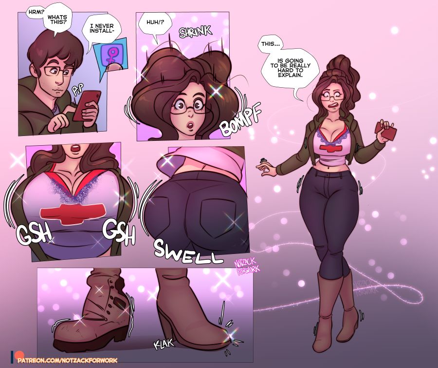 1boy, 1girls, breasts, cellphone, female, gender transformation, glasses, male, mtf transformation, notzackforwork, solo, tagme, transformation
