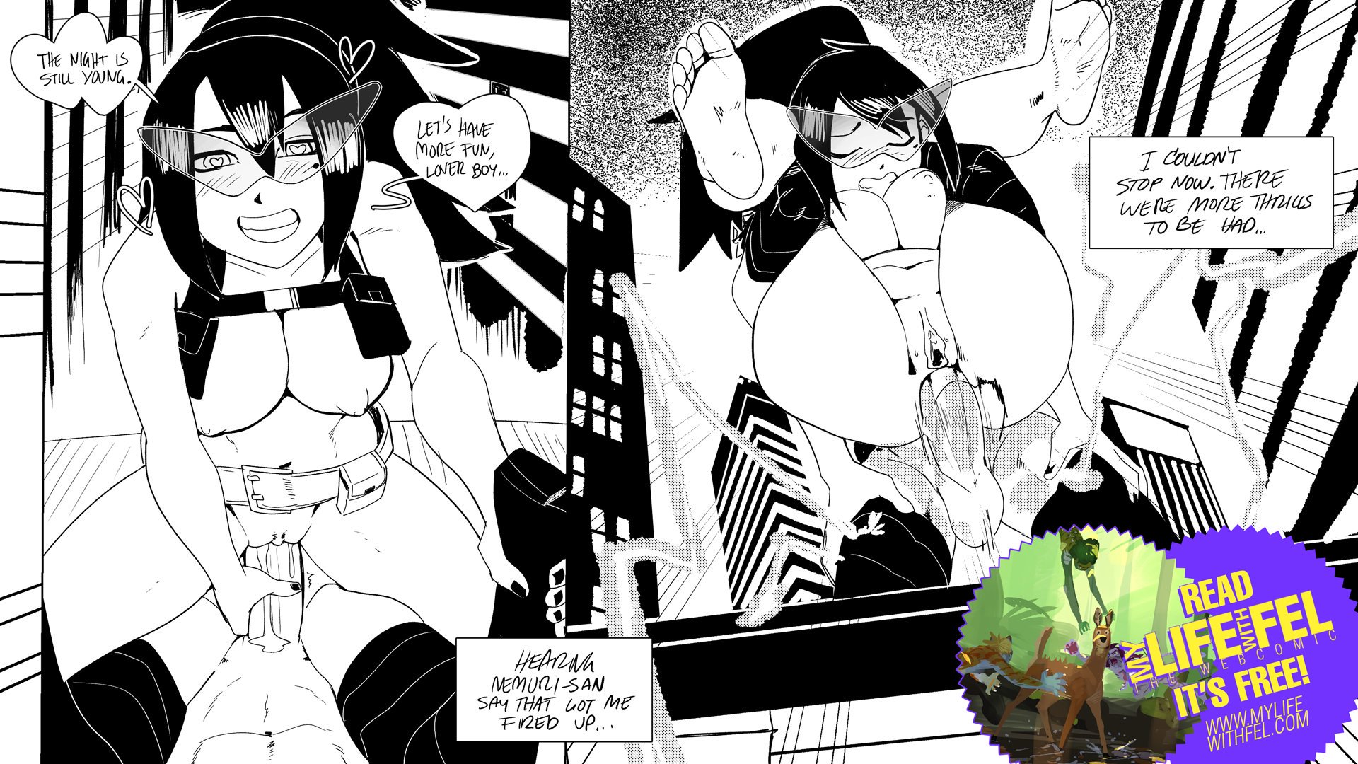 1boy, 1girls, age difference, amazon position, anal, anal penetration, anal sex, black and white, boku no hero academia, breasts, building, clenched teeth, closed eyes, clothed sex, clothing, english text, feet, female, full nelson, full nelson anal, glasses, heart-shaped pupils, izuku midoriya, kenno arkkan, male, male/female, mature female, midnight (my hero academia), midnight (old costume) (my hero academia), monochrome, my hero academia, nemuri kayama, older female, older female and younger male, outside, ponytail, public, pussy, reverse suspended congress, soles, teacher and student, text, theater, tinted eyewear, vigilante: my hero academia illegals, visor, younger male