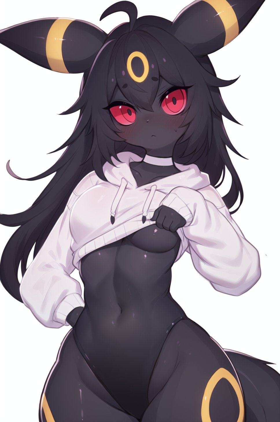 1girls ahoge ai_generated animal_ears anthro anthro_only big_breasts bikini black_bikini black_hair black_sclera black_skin blush breasts choker closed_mouth collarbone colored_sclera colored_skin cowboy_shot eeveelution eyebrows_visible_through_hair front-tie_top grey_skin large_breasts long_hair looking_at_viewer navel no_humans one_eye_closed pokémon_(species) pokemon red_eyes side-tie_bikini simple_background smile soda_uyu solo swimsuit sywu02 tail thick_thighs thigh_gap umbreon white_background wide_hips