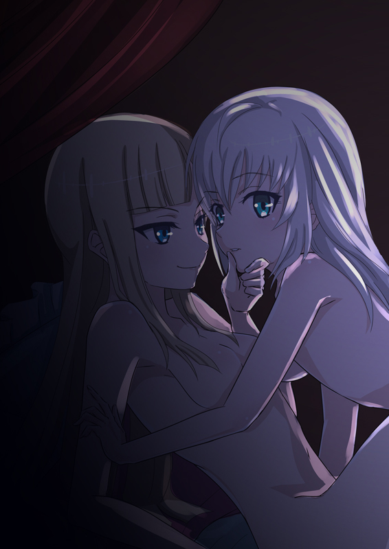 blonde_hair eyebrows_visible_through_hair fate_(series) gray_(lord_el-melloi_ii) grey_hair looking_at_partner looking_at_viewer lord_el-melloi_ii_case_files night reines_el-melloi_archisorte small_breasts tagme yuri