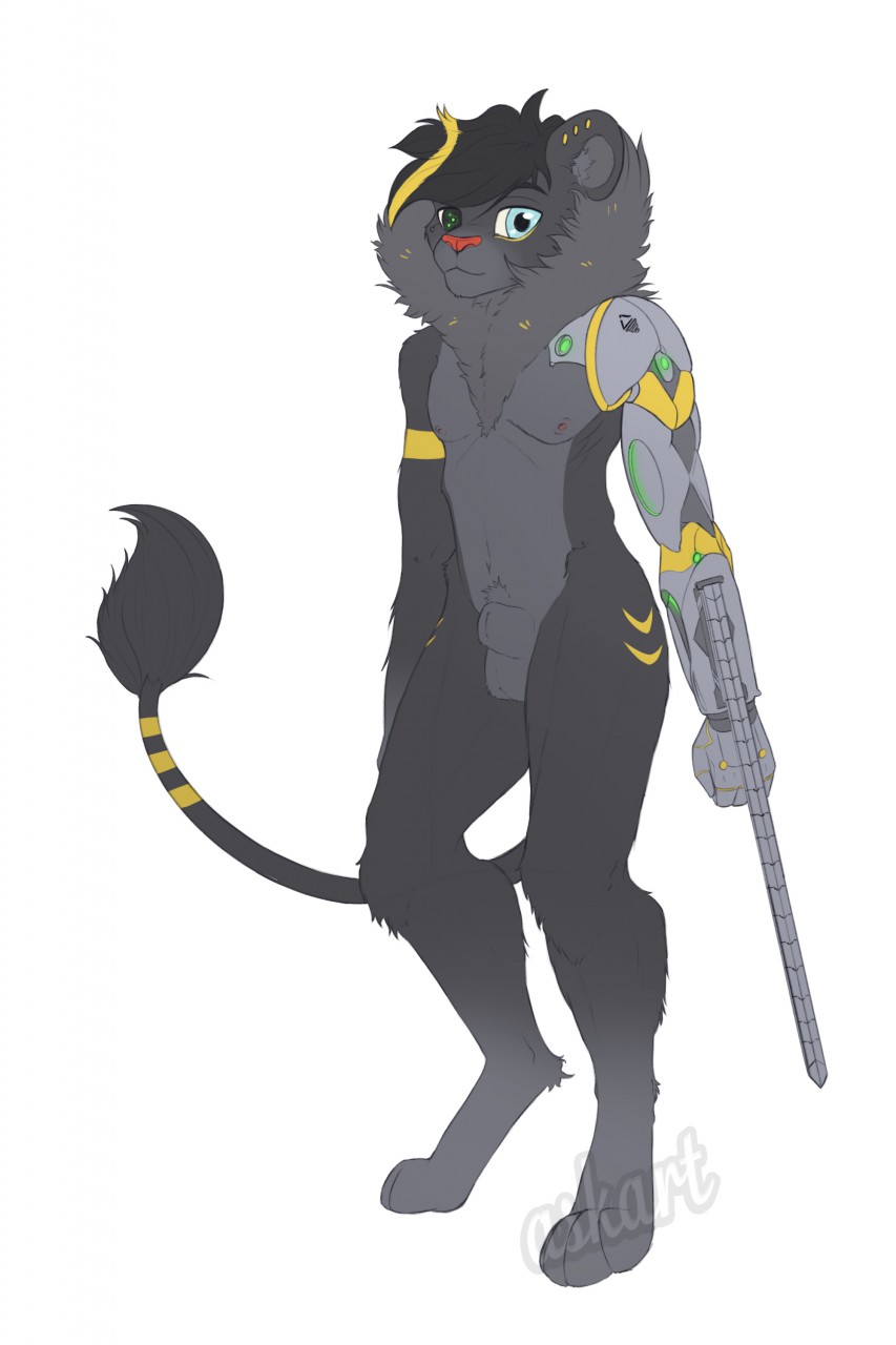 android anthro askart balls cyber cyberpunk digital_media_(artwork) felid invalid_tag lion machine male male_only mammal nipples nude pantherine penis robot simple_background white_background