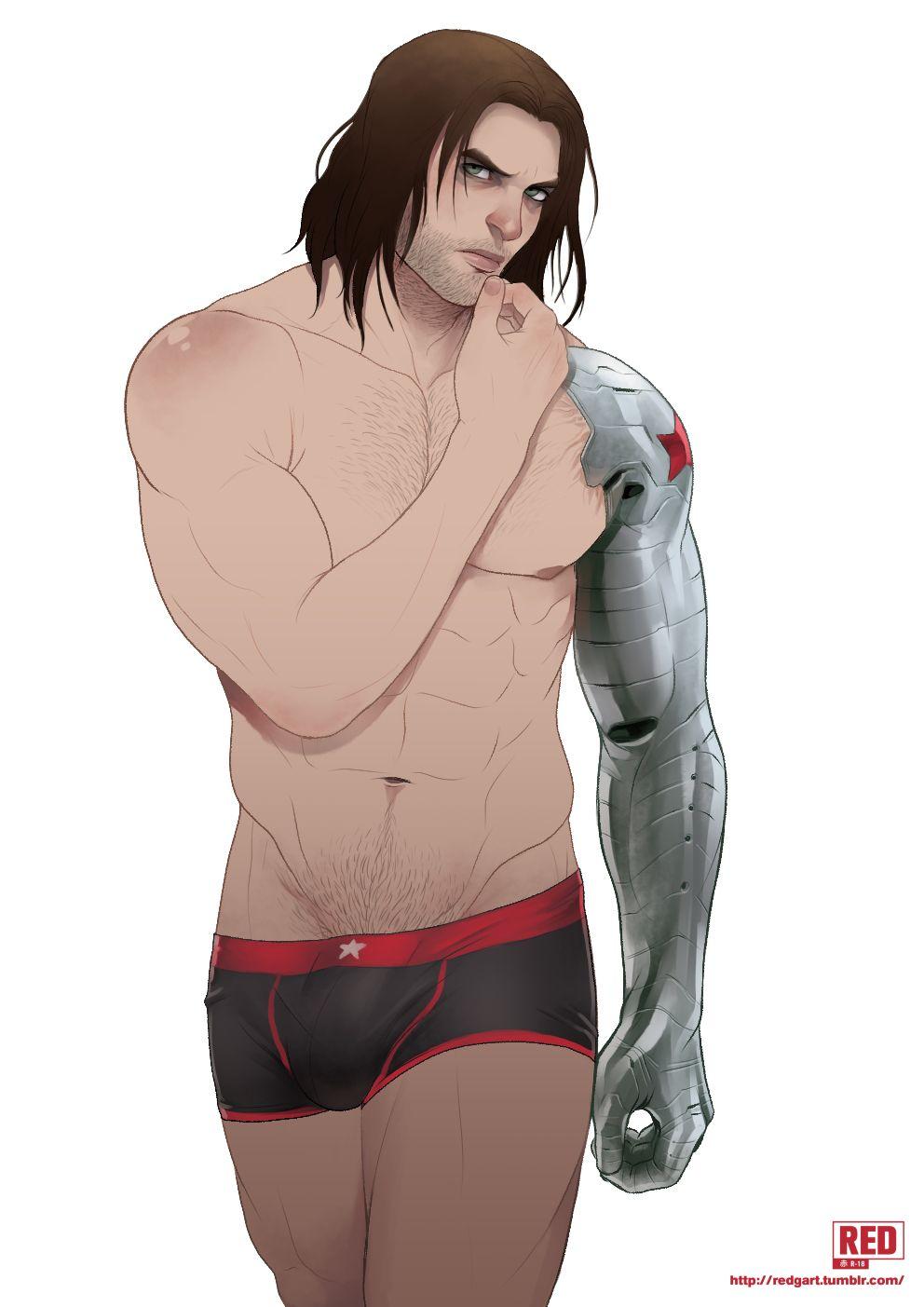 1boy avengers black_underwear bucky_barnes male male_only marvel muscle red_(artist) solo underwear winter_soldier