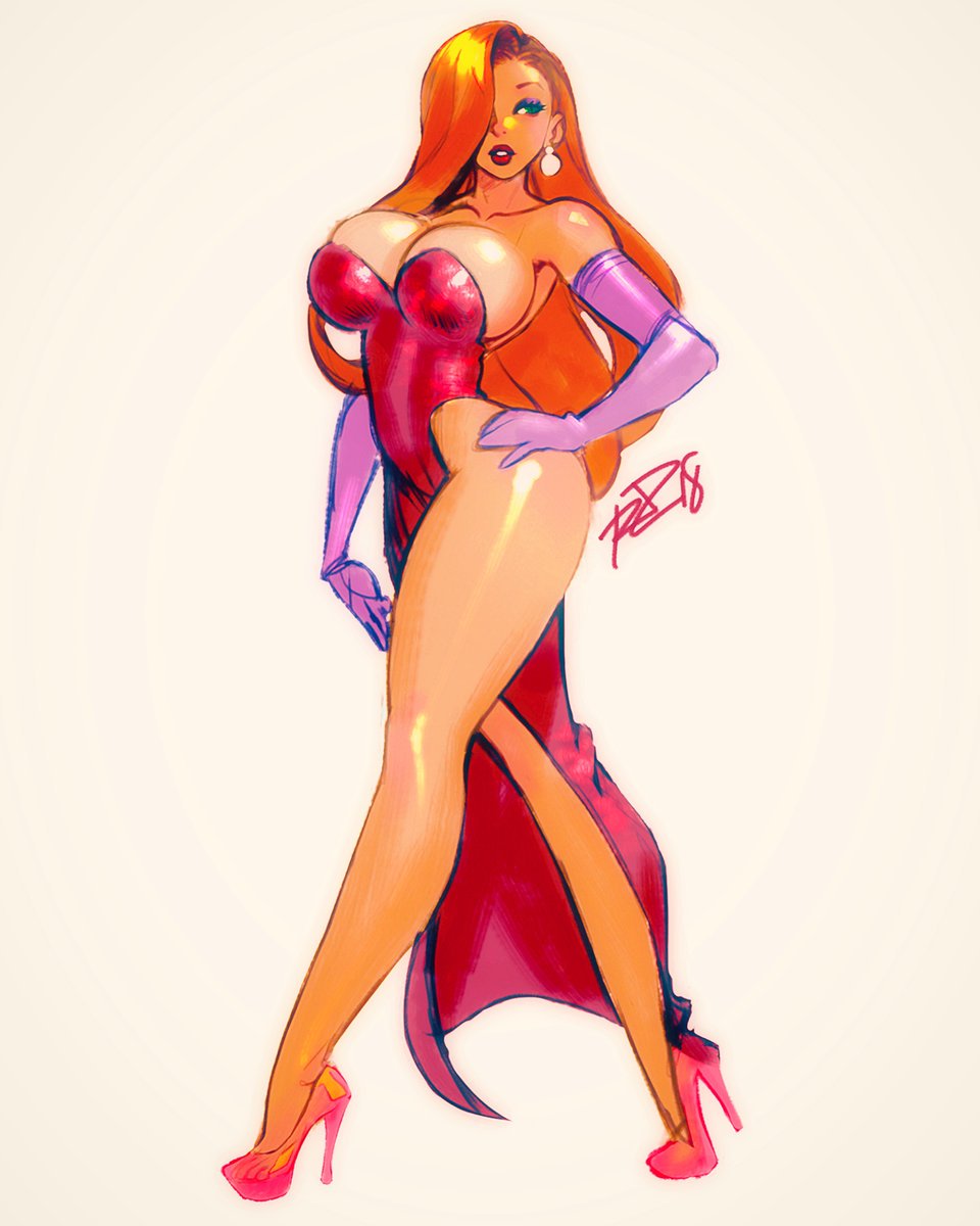 1girls bare_legs bare_shoulders barely_contained_breasts big_breasts blue_eyes breasts busty cleavage clothed clothing deep_cleavage disney earrings elbow_gloves eyelashes eyeshadow female female_focus female_only gloves hair_over_one_eye hartman_hips heels high_heels hips hourglass_figure huge_breasts human jessica_rabbit large_breasts lipstick long_hair looking_away makeup negarobo orange_hair overflowing_breasts pose posing purple_gloves red_lipstick robaato round_breasts shiny shiny_clothes shiny_skin sideboob solo stiletto_heels thick_thighs thighs thunder_thighs thunderthighs very_high_heels walking who_framed_roger_rabbit wide_hips