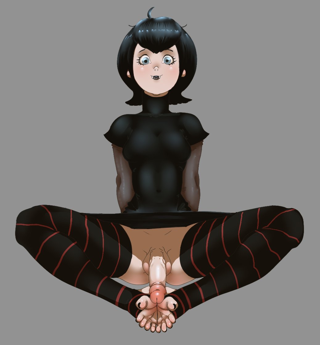 autofootjob black_hair black_lips black_lipstick black_toenails bottomless daijouvu erection feet footjob futanari futanari_vampire hotel_transylvania intersex legwear mavis_dracula penis penis_under_dress short_hair spread_legs thighhighs vampire