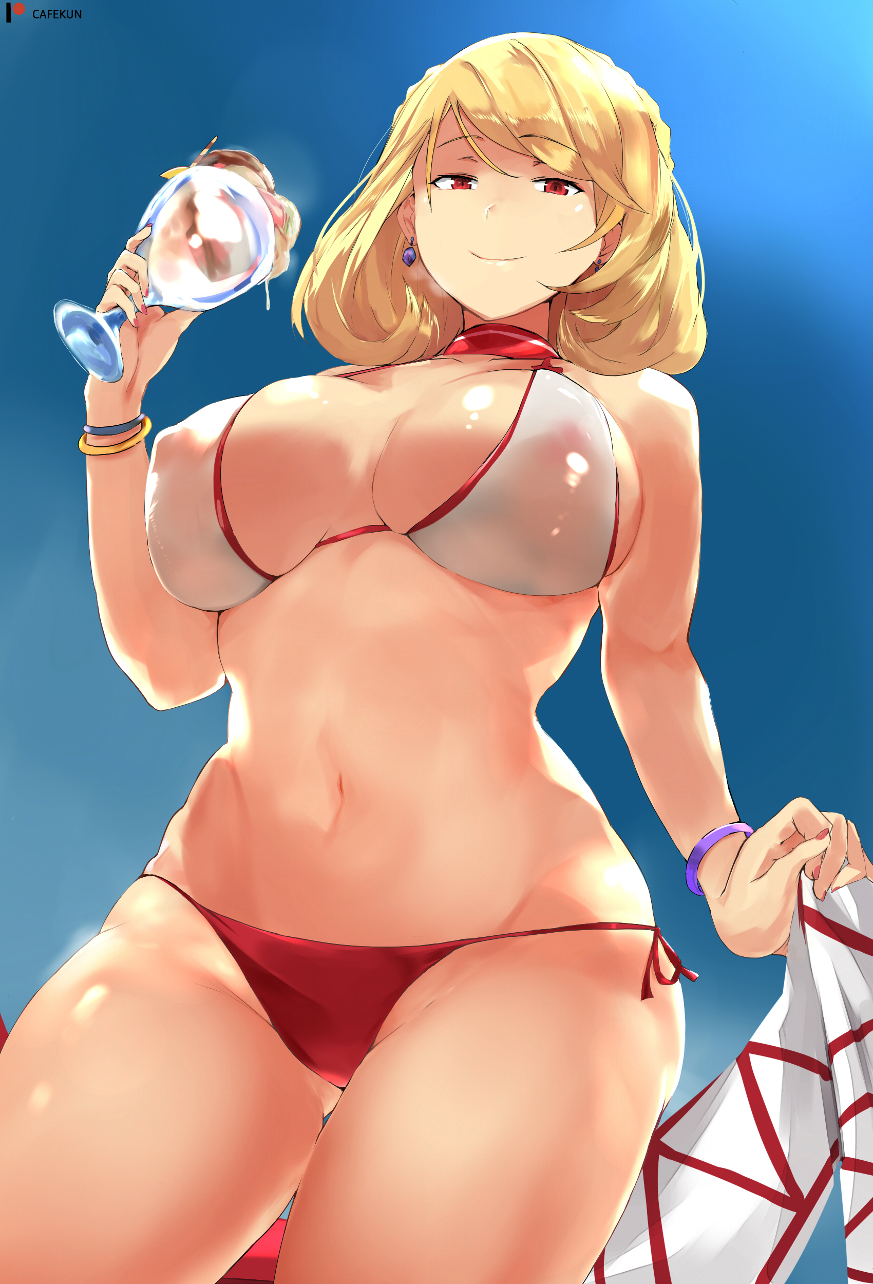 1girls, azur lane, big breasts, bikini, breasts, cafekun, cleavage, female, female only, large breasts, looking at viewer, prince of wales (azur lane), prince of wales (windsor sun) (azur lane), solo, swimsuit
