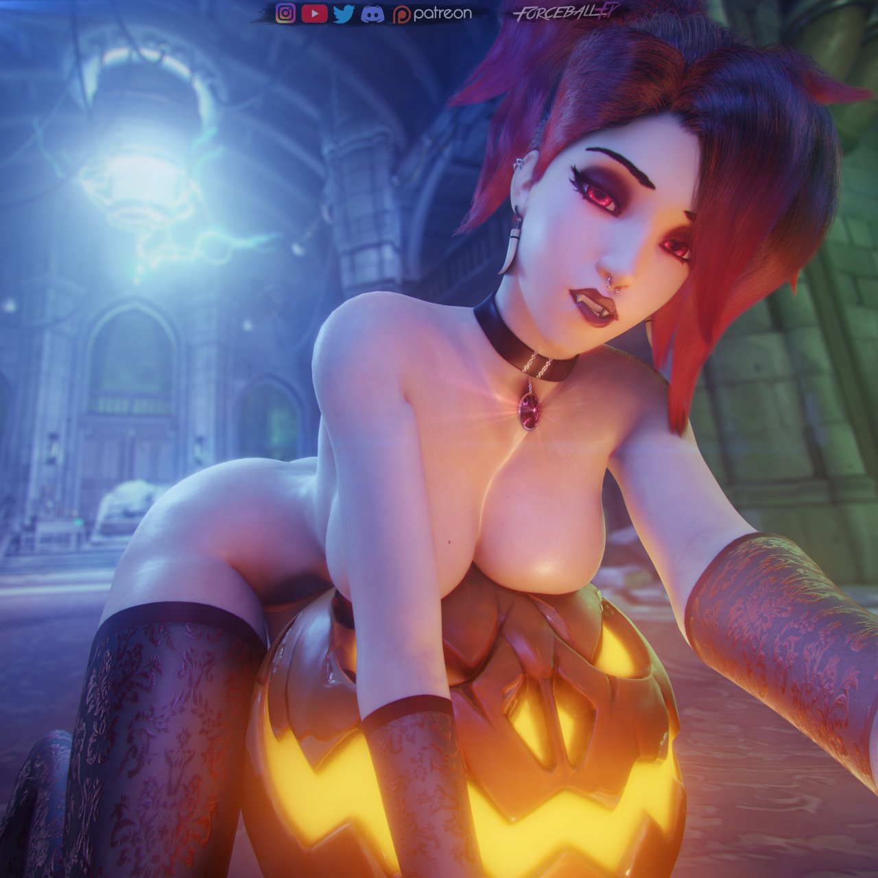 1girls, 2019, 3d, big breasts, blizzard entertainment, breasts, female, female only, forceballfx, goth, large breasts, looking at viewer, mercy, nude, nude female, overwatch, patreon, red eyes, red hair, selfie, solo