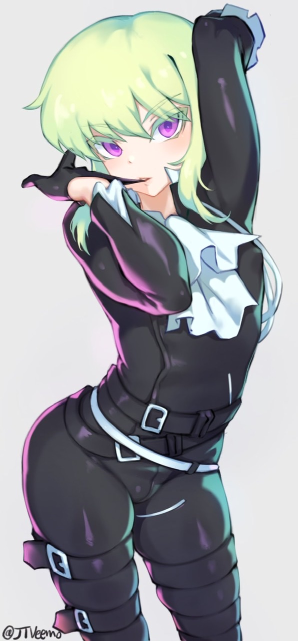 1boy, ass, bulge, femboy, gloves, jtveemo, lio fotia, male, male only, nipple bulge, promare, skin tight, solo, solo male, thigh belt, trap