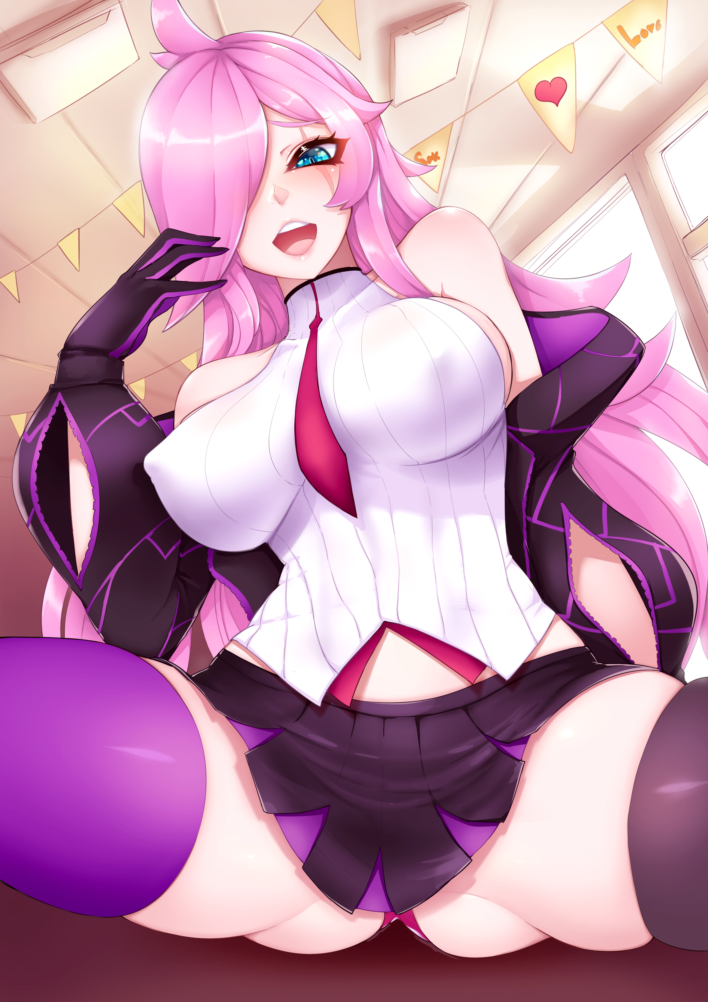 battle academia katarina, battle academia series, big breasts, blue eyes, breasts, darklux, female, katarina du couteau, league of legends, open legs, pink hair