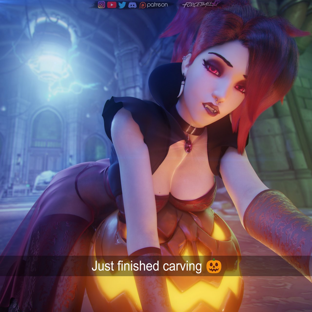 1girls, 2019, 3d, big breasts, blizzard entertainment, breasts, female, female only, forceballfx, goth, halloween, large breasts, looking at viewer, mercy, overwatch, patreon, red eyes, red hair, selfie, snapchat, solo