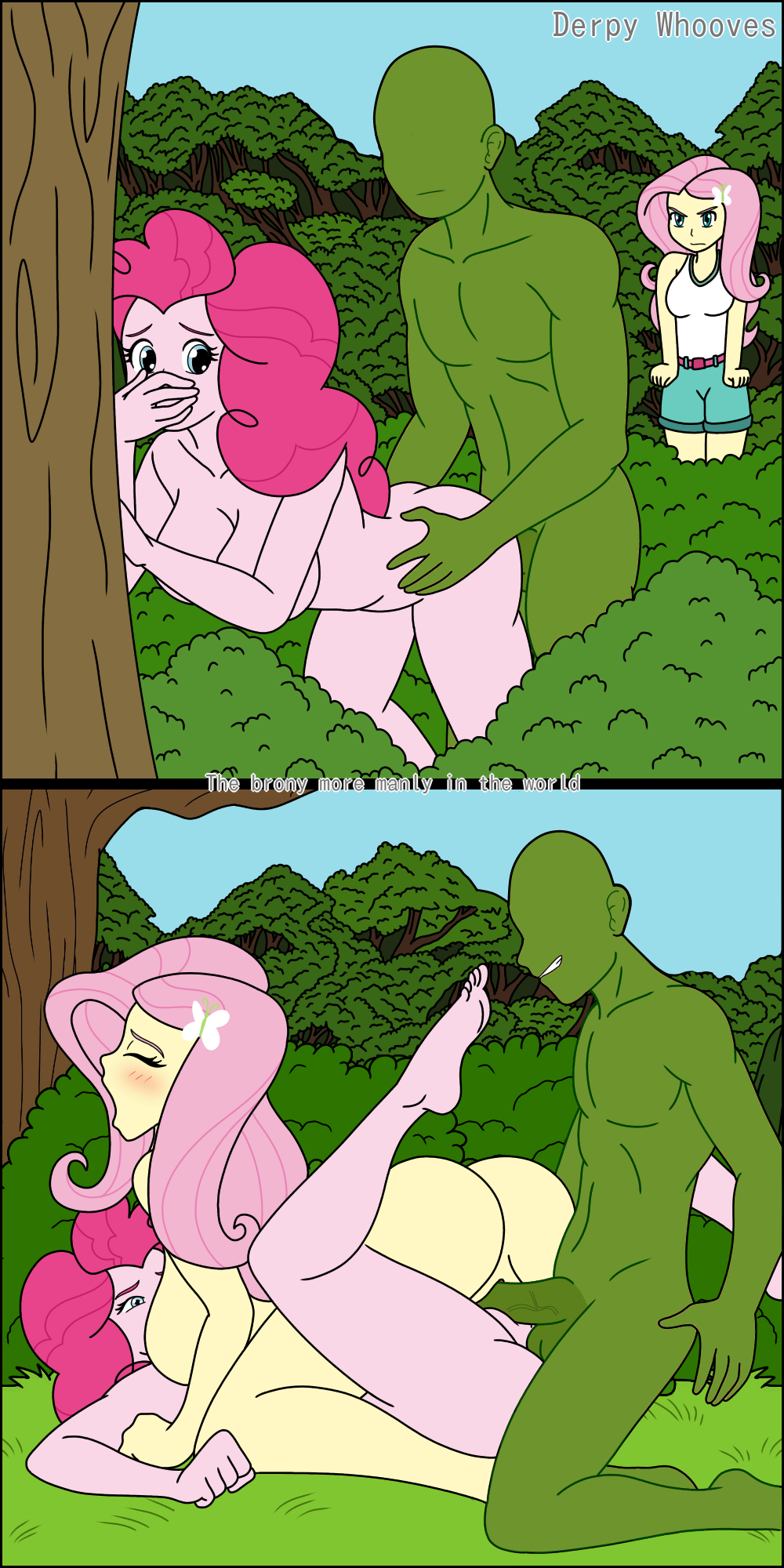 1boy 2019 2girls 2koma against_tree anon anonymous artist_name ass blue_eyes blush breasts butterfly_hair_ornament caught cleavage comic derpy_whooves double_tribadism_on_penis embarrassed equestria_girls faceless_male fluttershy_(eg) fluttershy_(mlp) green_skin hair_ornament hand_over_mouth humanized instant_loss instant_loss_2koma joining_in leg_up linedraweer long_hair lyndor my_little_pony outdoors penis pink_hair pink_skin pinkie_pie_(eg) pinkie_pie_(mlp) pussy red_hair sex sideboob stacked straight_hair third-party_edit threesome tree tribadism_on_penis veiny_penis view_facing_male yellow_skin