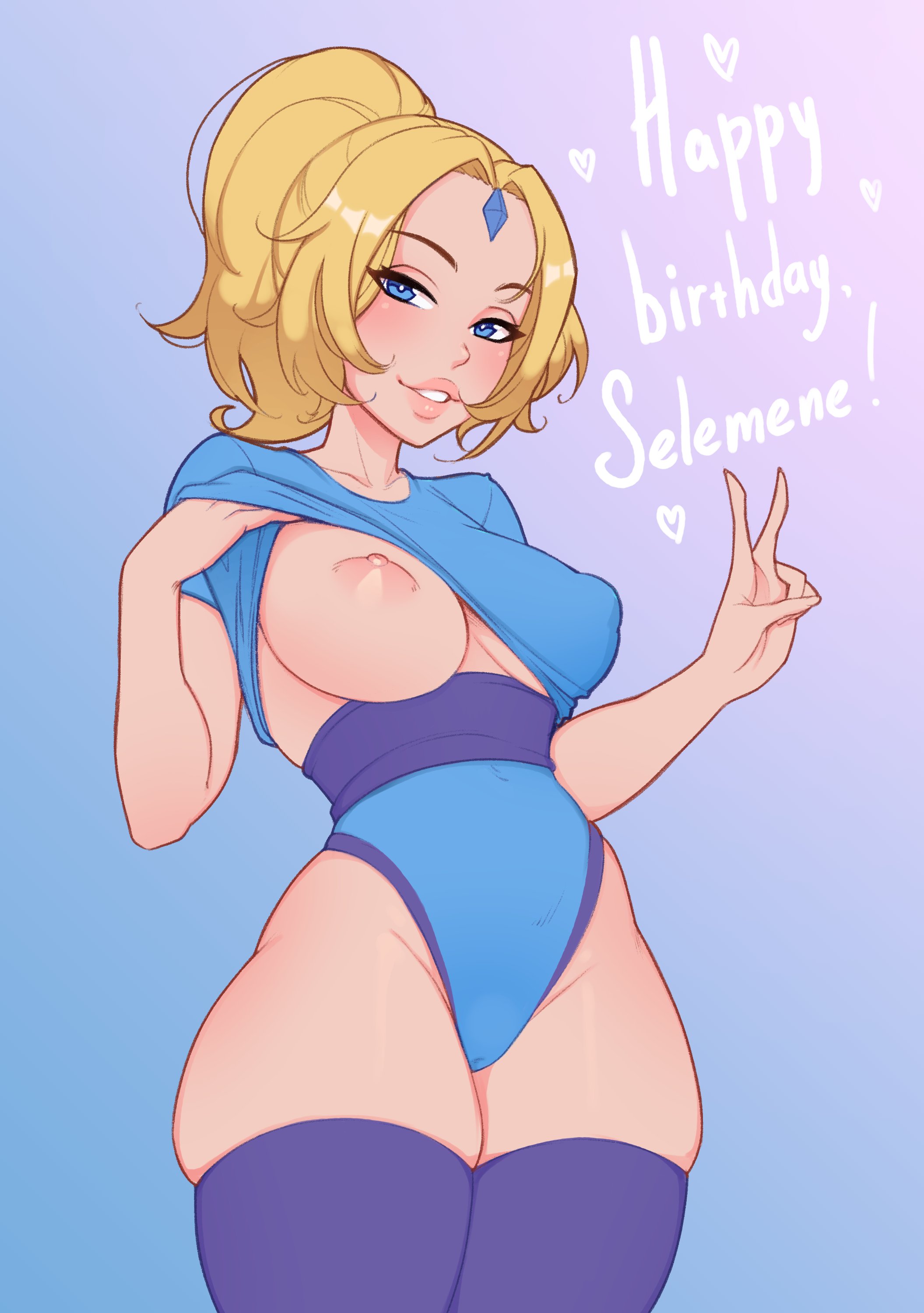 1girls, 2d, areolae, big breasts, breasts, crystal maiden, dota 2, female, female only, happy birthday, human, human female, human only, large breasts, looking at viewer, nipples, shellvi, solo, valve corporation