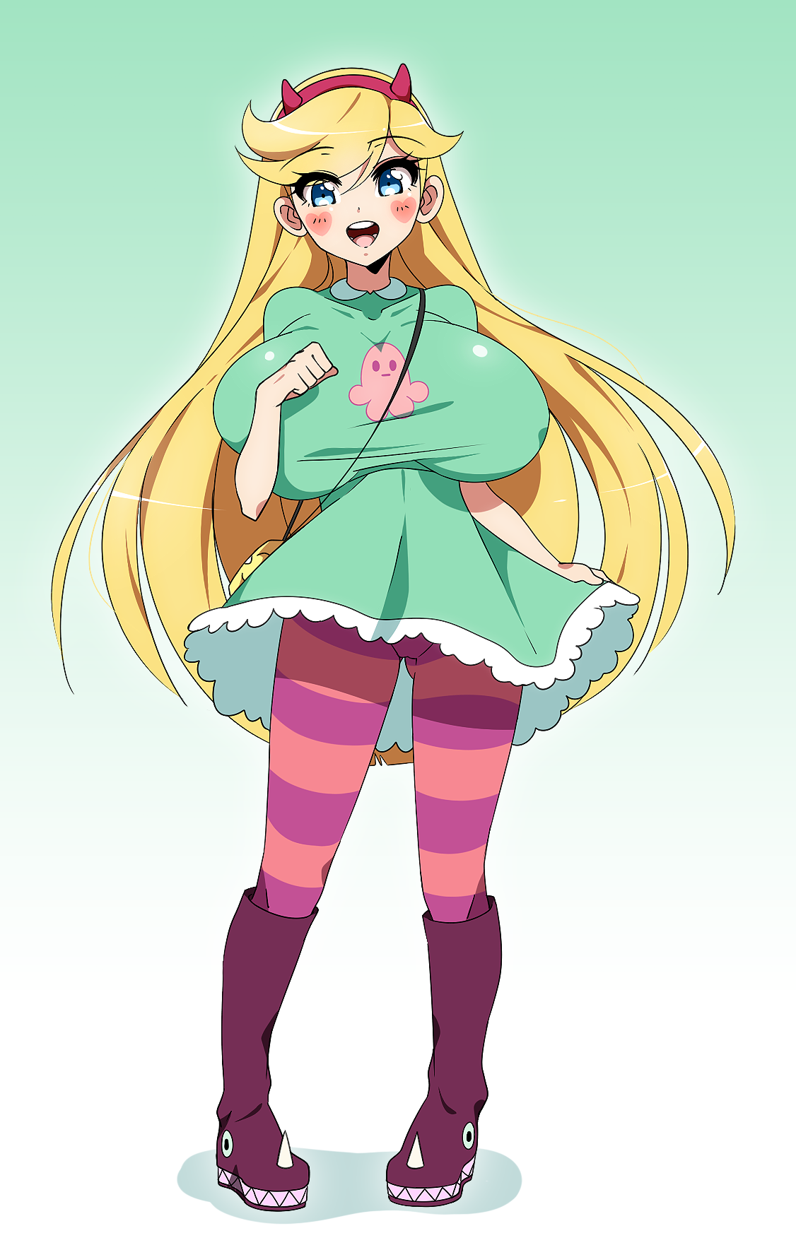 1girls, 2017, big breasts, blonde female, blonde hair, blue eyes, blush, breasts, disney, disney channel, disney xd, female, female only, headband, huge breasts, iryanic, long hair, looking at viewer, massive breasts, star butterfly, star vs the forces of evil, straight hair, white female