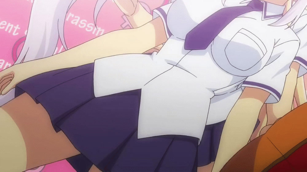 2girls, animated, blonde hair, breast grab, breasts, clothing, eye patch, female, female only, katsuragi (senran kagura), multiple females, multiple girls, playing with breasts, senran kagura, silver hair, yagyuu (senran kagura), yuri