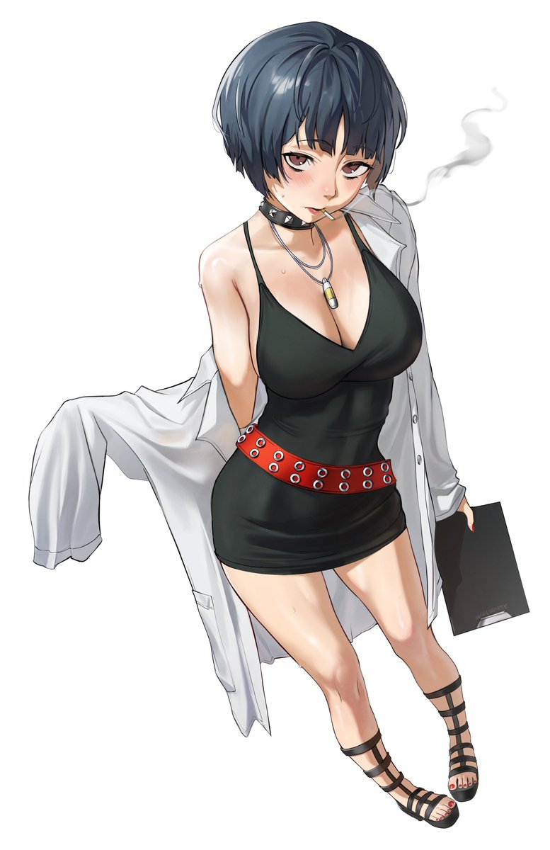 choker, dress, necklace, notepad, smoking, tae takemi, waligner