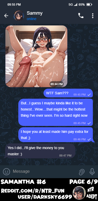 ai_generated caption cock conversation cuckold cum_in_pussy cumshot leaking_cum legs_spread netorare netorase ntr ntr_adept penis phone prostitution shooting_cum sugar_daddy text texting