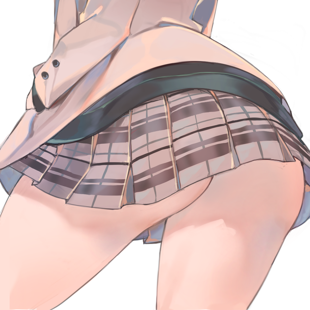 ass ass_focus close-up commentary english_commentary female from_behind haraga_kurumi head_out_of_frame hornfelstone kimi_no_koto_ga_dai_dai_dai_dai_daisuki_na_100-nin_no_kanojo legs lower_body no_panties simple_background solo thigh_focus thighs