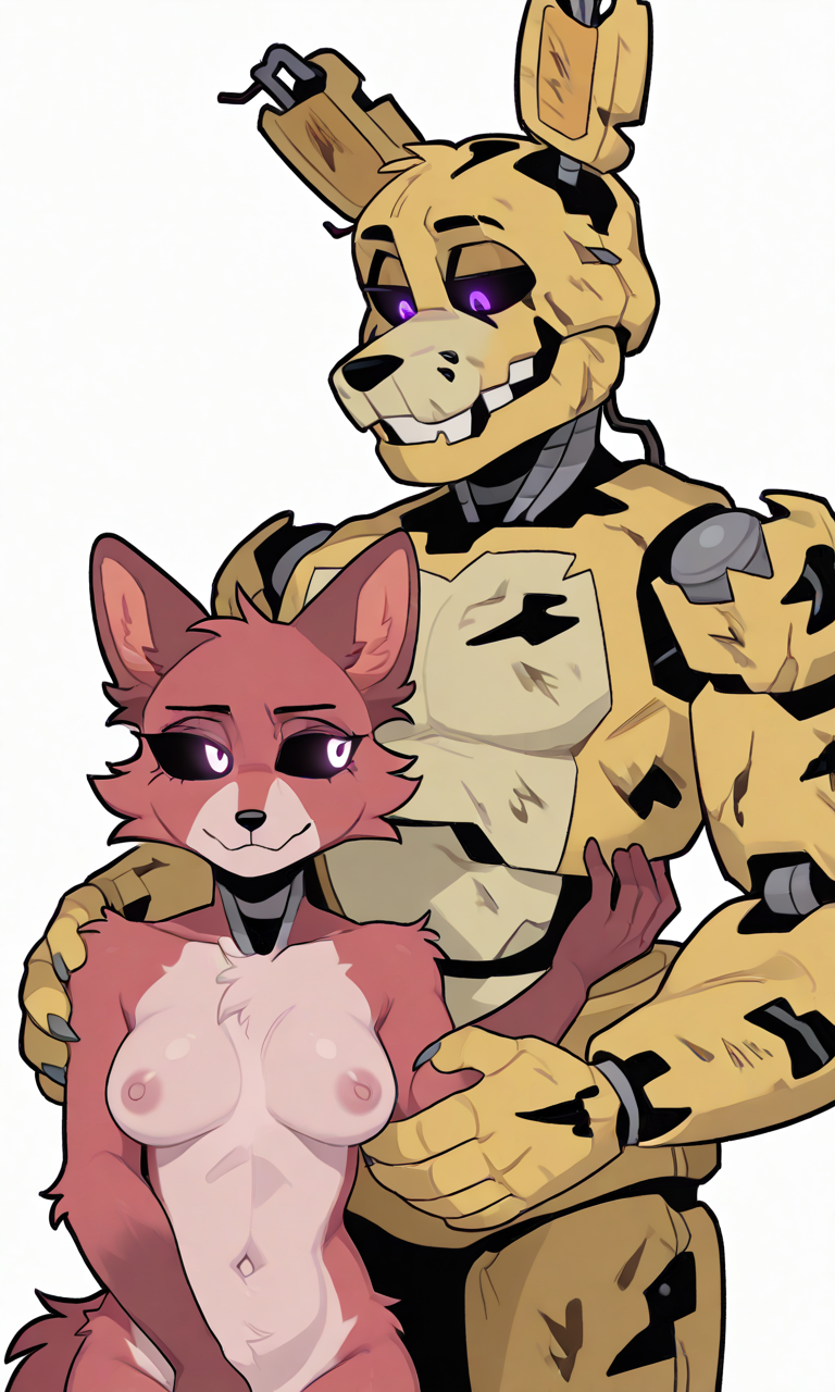 1boy1girl ai_generated anonymous_female anthro female five_nights_at_freddy&#039;s fox furry male male/female rabbit springtrap_(fnaf)