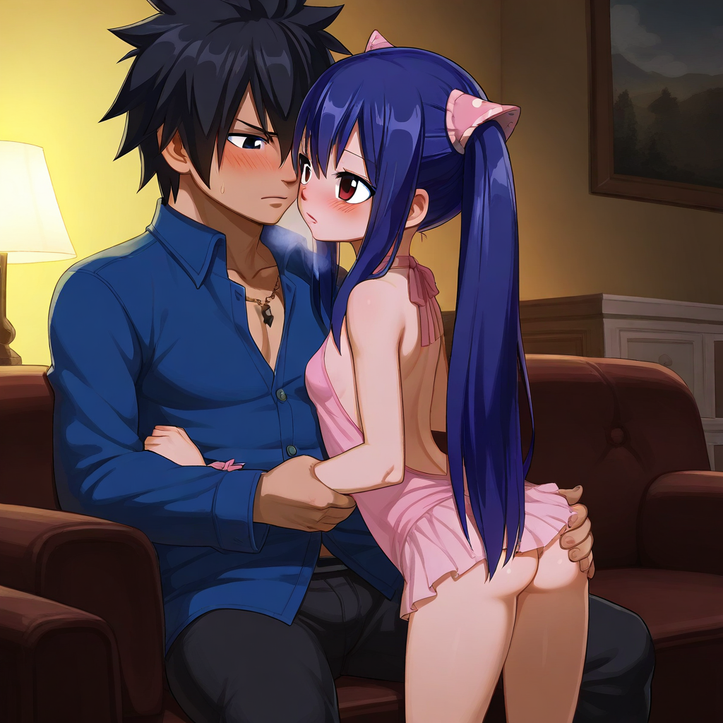 ai_generated black_hair couple dark_blue_hair fairy_tail gray_fullbuster petite_female wendy_marvell