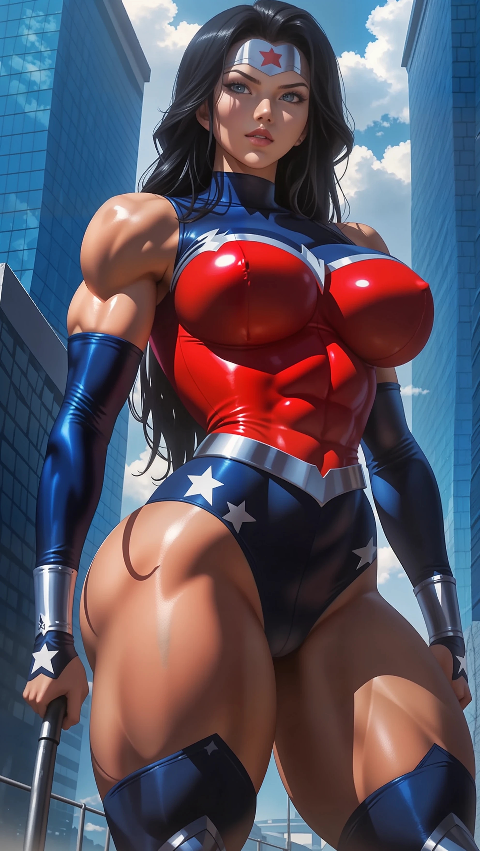abs, ai generated, big breasts, breasts, dc, dc comics, erect nipples, female, justice league, large breasts, muscle tone, muscles, muscular, muscular female, nipples, sexually suggestive, skindentation, sky4maleja, toned, toned female, wonder woman, wonder woman (series)