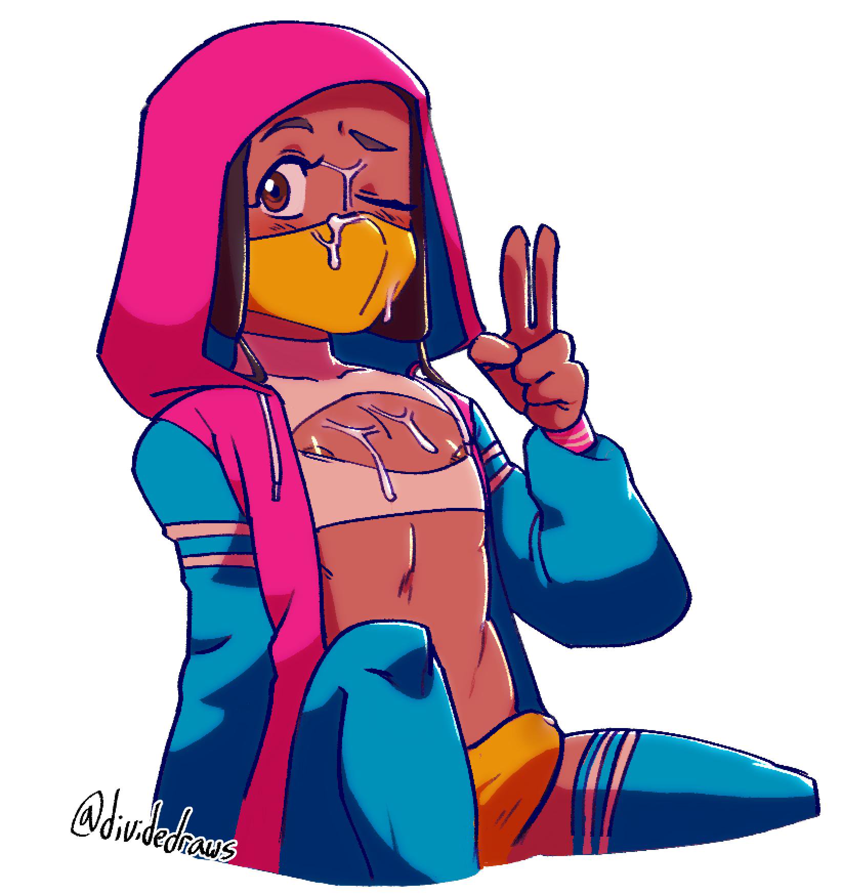 1boy, 2019, blush, brown eyes, bulge, cum, cum on body, cum on face, dark skin, dark-skinned femboy, dark-skinned male, dividedraws, docfriend, erection, face mask, femboy, girly, male, male only, one eye closed, solo, thighhighs, trap, v