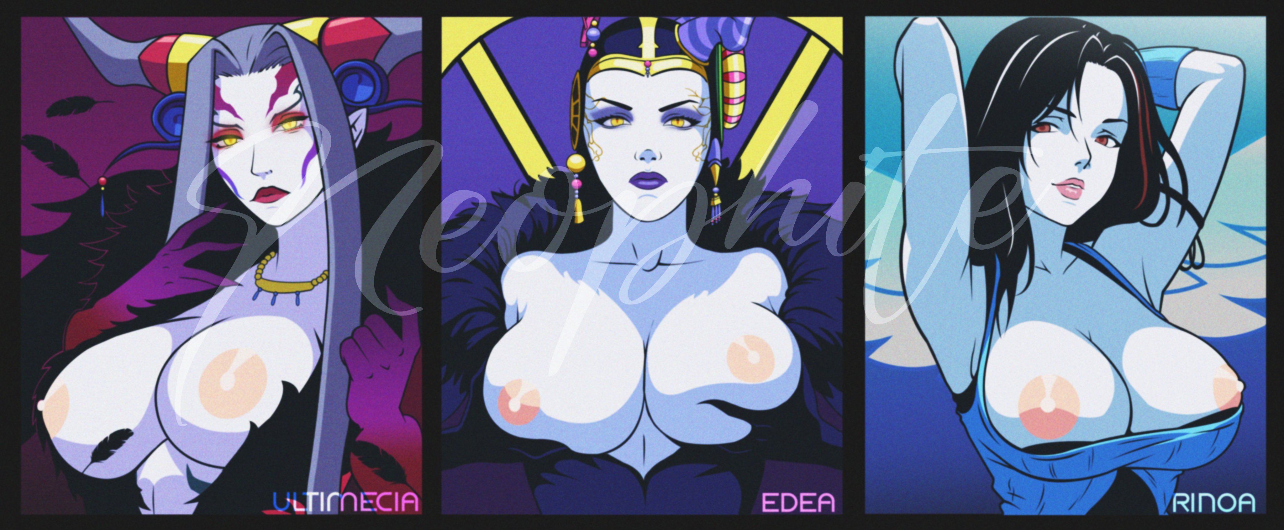 3girls, big breasts, breasts, breasts out, edea kramer, female, female only, final fantasy, final fantasy viii, neophite-byte, neophitebyte, rinoa heartilly, ultimecia