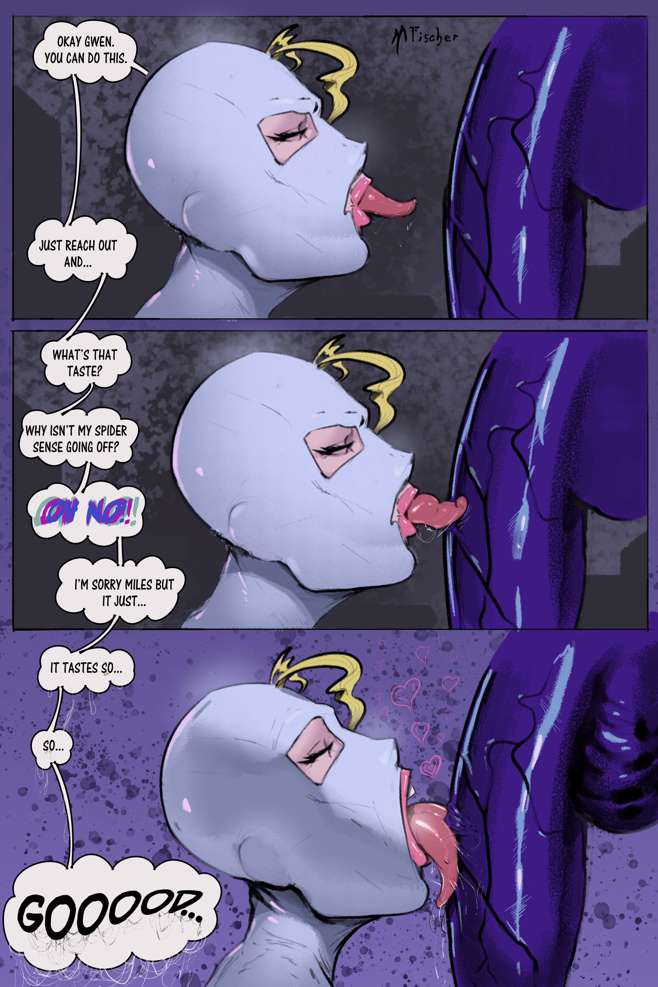 1boy, 1girls, balls, big balls, big penis, blue eyes, breasts, broken rape victim, busty, cheating, cock worship, corruption, female, gwen stacy, hanging penis, hourglass figure, huge cock, imminent oral, imminent sex, large penis, licking penis, male, maledom, marvel, marvel comics, meinfischer, mind break, netorare, ntr, penis, penis focus, penis lick, pink lipstick, rape, spider-gwen, spider-man (series), submissive female, symbiote, tagme, testicles, veiny penis, venom, venom (marvel), venom's kiss (comic), wide hips