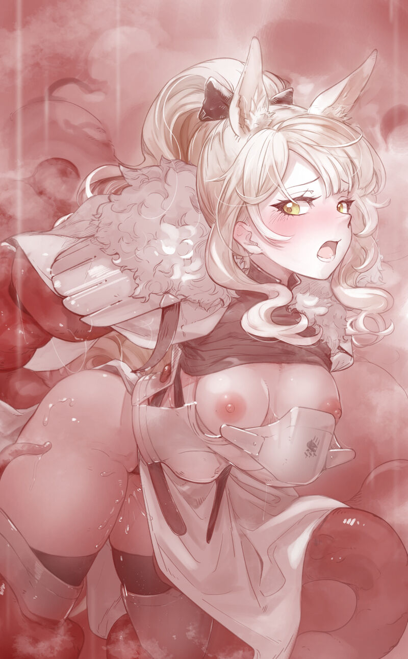 animal ears, arknights, armored female, blemishine (arknights), breasts, female, imminent rape, nurami (shouji), tentacle, tentacle sex, thighs