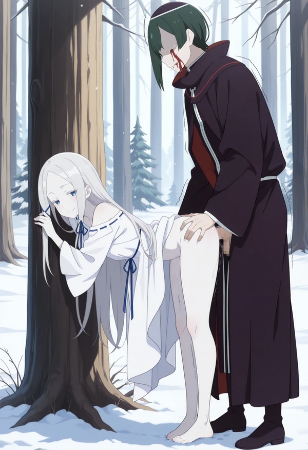 ai generated, doggy style, female, female domination, forest, horny, male, pandora (re:zero), penis, penis in pussy, petelgeuse romaneeconti, pleasure face, pussy, re:zero kara hajimeru isekai seikatsu, smile