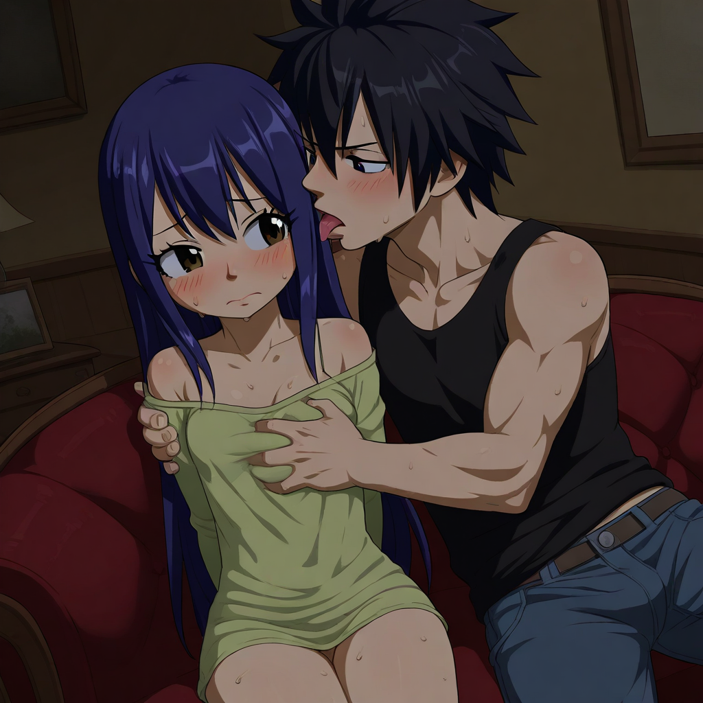 ai_generated black_hair couple dark_blue_hair fairy_tail gray_fullbuster petite_female wendy_marvell