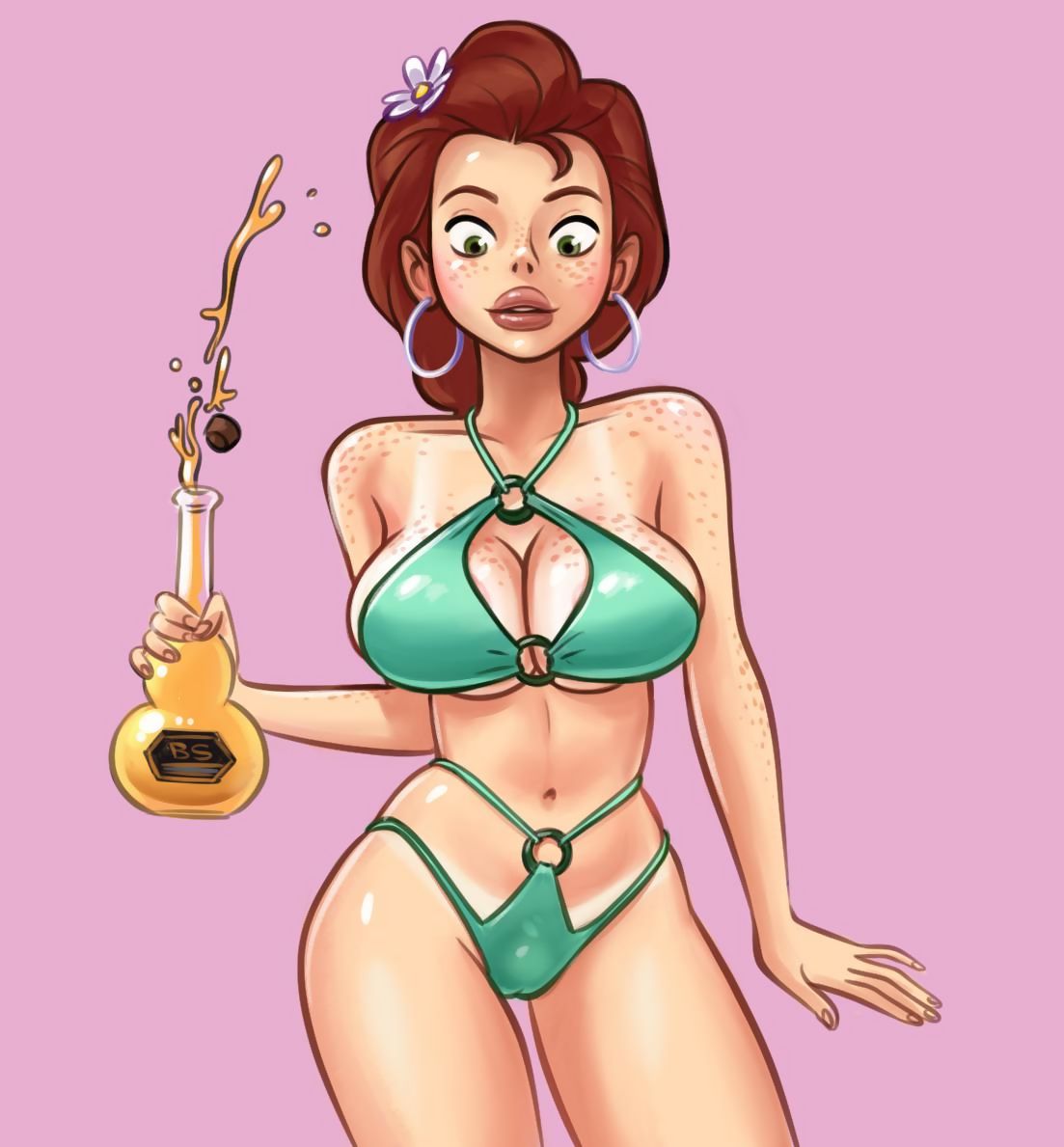 1girls 2d 2d_(artwork) becca_(summertime_saga) bikini bikini_bottom bikini_top bra cameltoe cappercan digital_drawing_(artwork) digital_media_(artwork) female female_focus female_only flower flower_in_hair freckles freckles_on_breasts freckles_on_chest freckles_on_face green_eyes light-skinned_female light_skin panties pose posing pussy pussy_lips pussy_peek red_hair red_hair simple_background summertime_saga tanline tanlines teenage_girl teenager vagina