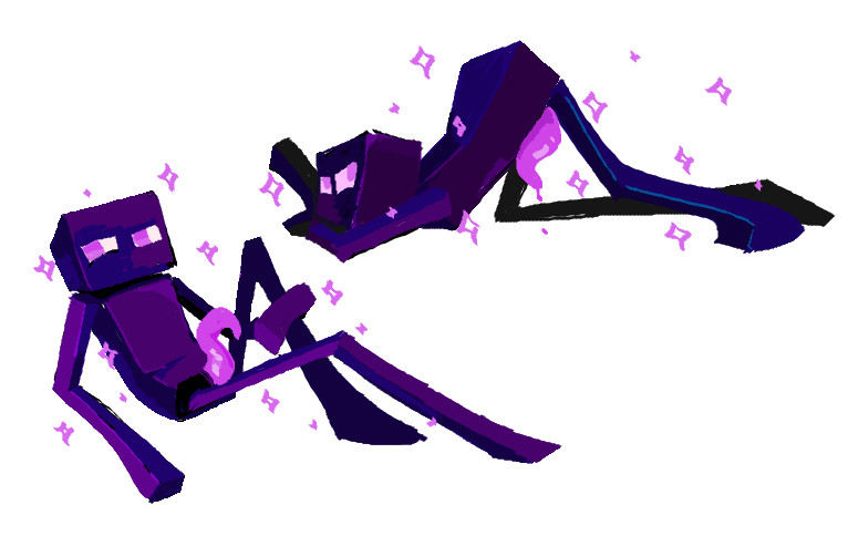 1boy, 2025, ass, ass up, black body, cetacean genitalia, enderman, flat ass, flat chest, leaking precum, male, male only, minecraft, naked, naked male, nude, nude male, objectfucker, penis, purple dick, purple eyes, solo, solo male, sparkles, sweating, tagme, tentacle, tentacle penis, two poses, white background