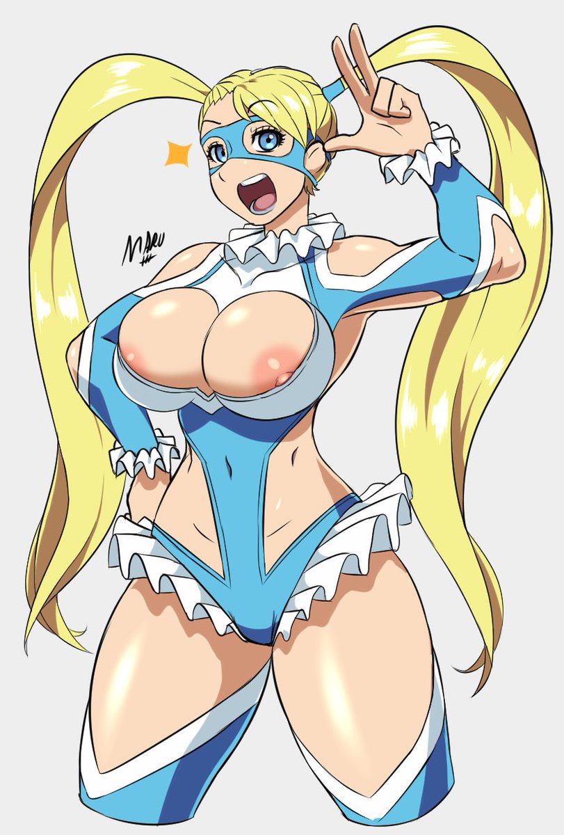 1girls, areola slip, big breasts, blonde hair, blue eyes, breasts, capcom, exposed nipples, female, female only, huge breasts, long hair, maruzyrukun, nipple slip, one nipple out, rainbow mika, solo, street fighter, street fighter v, twintails