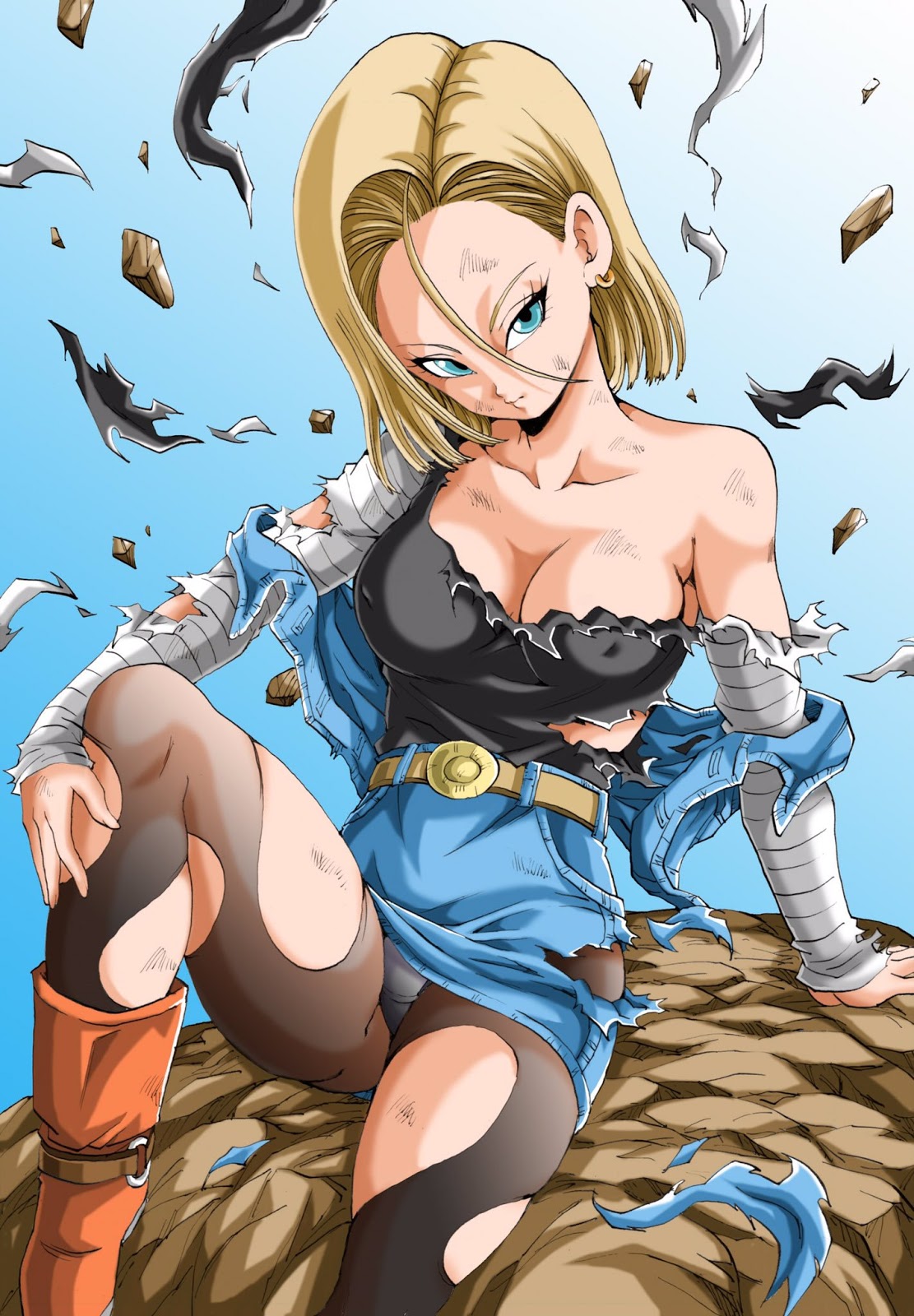 1girls 2010s 2019 android_18 beaten big_breasts blonde_hair blue_background blue_eyes cameltoe cleavage curvy dragon_ball dragon_ball_z erect_nipples female huge_areolae huge_ass panties puffy_nipples short_hair thick_lips upskirt voluptuous wide_hips youngjijii