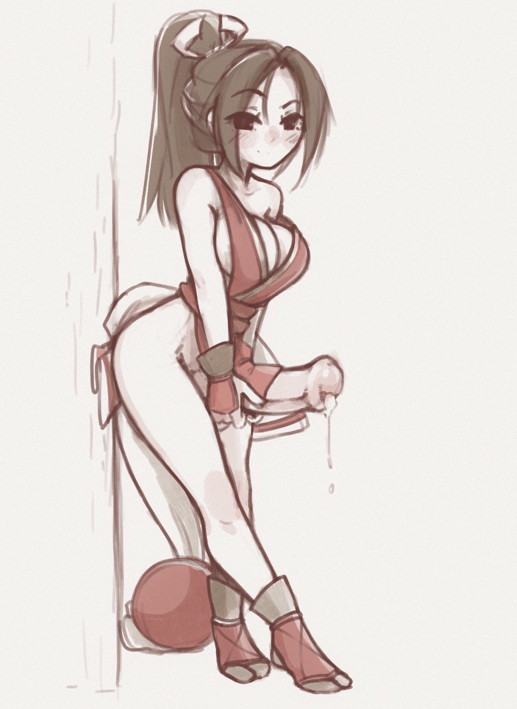1futa, animal genitalia, animal penis, balls, balls under clothes, big penis, bottomless loincloth, breasts, cleavage, cum, cum drip, cumshot, ejaculation, equine penis, erection, erection under clothes, erection under loincloth, fatal fury, futa only, futanari, hands-free, handsfree ejaculation, horsecock, horsecock futa, huge breasts, human with animal genitalia, human with horsecock, hyper, hyper penis, intersex, king of fighters, loincloth, loincloth lift, looking at viewer, mai shiranui, penis, penis out, penis under clothes, penis under loincloth, poduu, solo, solo futa