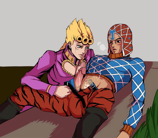 2boys cum_in_mouth cum_on_self gay giorno_giovanna guido_mista human human_only jojo's_bizarre_adventure oral pants_down tieria-xx vento_aureo yaoi