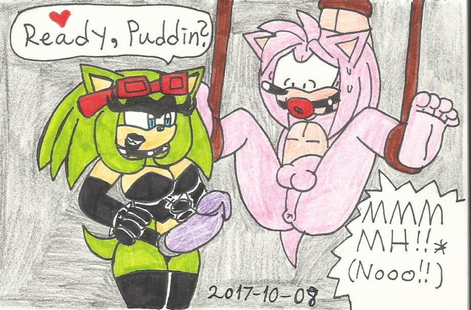 2017 amy_rose anus ball_gag bondage femdom genderbend genderswap imminent_pegging rule_63 scourge_the_hedgehog sex_toy sonic_(series) strap-on