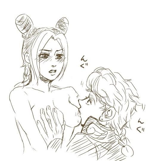 1boy 1girls blush breast_sucking breasts female giorno_giovanna incest jojo's_bizarre_adventure jolyne_kujo male manga nipples satoshi_itoguchi stone_ocean straight vento_aureo