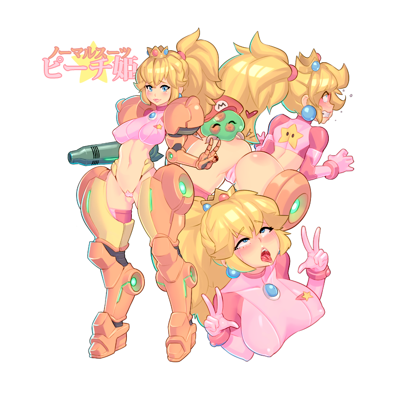 1girls 1other ahe_gao alpha_channel ambiguous_gender ass baby_(metroid) blonde_hair blue_eyes blush breasts cameltoe clothing cosplay crossover crown curvy dat_ass double_v drooling earrings erect_nipples eyebrows_visible_through_hair female female_focus for_sticker_use full_body hat huge_ass human jewelry large_breasts long_hair looking_at_viewer mario_(series) metroid metroid_(creature) multiple_images multiple_views navel nintendo nipple_bulge nipples_visible_through_clothing open_mouth panties png png_file ponytail princess_peach pussy samus_aran_(cosplay) see-through_panties small_clothes small_panties solo standing sticker_template super_smash_bros. thick tied_hair tight_clothing tongue_out transparent_background transparent_png truedevirish v varia_suit video_games wide_hips