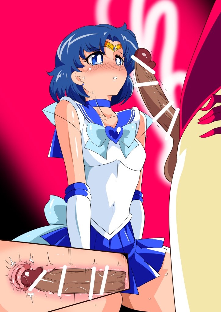 1futa, 1girls, alien, alien genitalia, ami mizuno, big penis, bishoujo senshi sailor moon, blue eyes, blue hair, blush, breasts, censor bar, censored, choker, clothed sex, clothing, earrings, female, futa on female, futa with female, futanari, gloves, hesitant, huge cock, inside, inside view, internal view, intersex, jewelry, leotard, looking at penis, monster, monster girl, penetration, penis, penis awe, sailor collar, sailor mercury, serafuku, shock, short hair, sitting, skirt, small breasts, sweat, tiara, warabimochi, x-ray