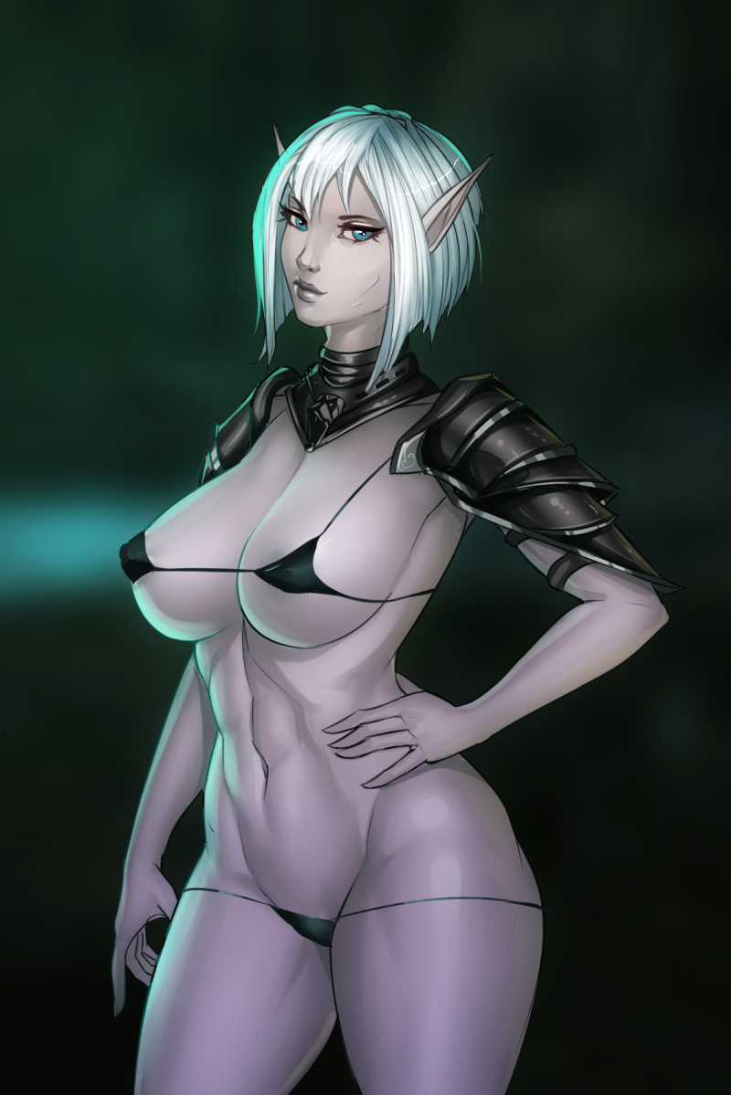 1girls abs big_breasts bikini bra breasts elf falmer female female_focus female_only freli fully_clothed half_naked looking_at_viewer revealing_clothes skimpy_clothes skyrim snow_elf solo taking_clothes_off the_elder_scrolls underwear white_hair white_skin woe_astriaal