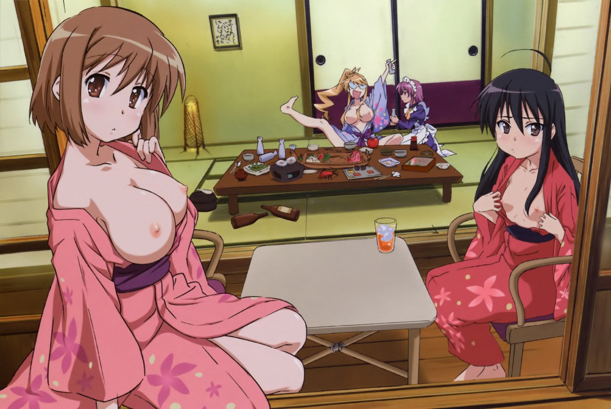 barefoot bottle breasts drunk feet japanese_clothes kazumi_yoshida looking_at_viewer maid maid_uniform margery_daw nude nude_filter open_clothes open_shirt photoshop raised_leg sake shakugan_no_shana shana shirt wilhelmina wilhelmina_carmel yoshida_kazumi