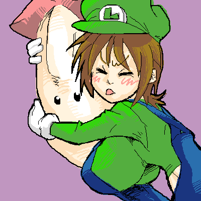 artist_request hug hugging hugging_penis luigi mario_(series) nintendo penis penis_with_face rule_63 straight_hair tagme