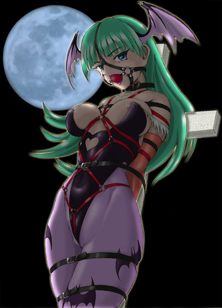 amiba00 bondage clothing darkstalkers gag morrigan_aensland small_breasts tagme