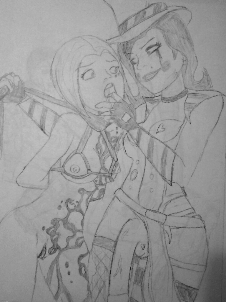 1girls blue_eyes blue_hair blue_lipstick bob_cut borderlands borderlands_2 eyeshadow imminent_deepthroat imminent_oral mad_moxxi maya_(borderlands) maya_the_siren medium_hair oral pale-skinned_female petite pronny silver_eyes sketch skinny tattoo throat_fingering throat_training tongue_out video_games