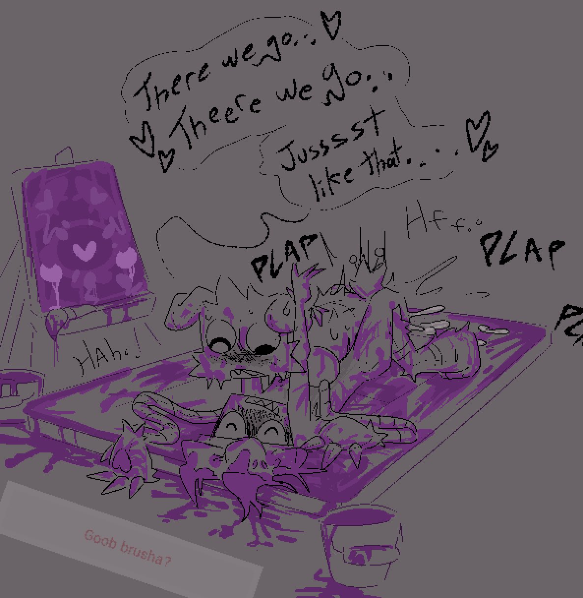 1boy, 1girls, breakcoreyuri, brusha (dandy's world), cum, cum inside, dandy's world, goob (dandy's world), paint, painting, roblox, roblox game, sex, tagme
